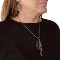 Antique Brass Chain Leaf Pendant Necklace